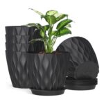 Homeuouz 12.5cm Plastic Plant Pots, 6-Pack, Drainage Holes, Saucers, Black
