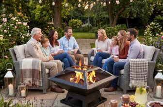 Hortus Square Outdoor Fire Pit Table with Fire Poker & Mesh Screen, Metal Wood Burning Stove, Garden Brazier & Patio Heater for Backyard Log Burning