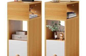 IBUYKE Slim Bedside Table Set of 2, Narrow, Natural