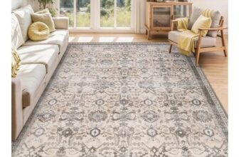 IMIYOKU 120x170cm Boho Beige Rug, Machine-Washable, Non-Slip