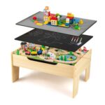 INFANS Train Table with Storage 78-Piece Wooden Playset