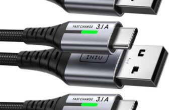 INIU USB C Charger Cable, 3 Pack 0.522m USB A to USB C 3.1A Fast Charging, Braided, Black – Sold by SimpleLife LLC / FBA