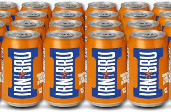 IRN-BRU Carbonated Soft Drink, 24 Pack, 330ml Cans Scotlands iconic carbonated soft drink made with a secret recipe of 32 flavour notes.