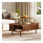IRONCK Lift-Top Coffee Table with Sliding Door, Storage, Walnut