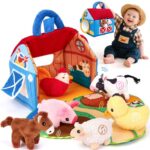 Interactive Baby Barn Set with Crinkle, Mirror, Montessori Early Learning Toys for 1 Year Old, sold by Hahaland Toy Store FBA