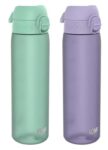 Ion8 Water Bottle Evo, 500ml/18oz, Leak Proof, Easy to Open, Secure Lock, BPA Free, Hygienic Flip Cover, Carry Handle, Teal Green / Purple