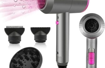 Ionic Hair Dryer with Powerful AC Motor, Fast Drying Hairdryer 2 Speeds & 3 Heat Settings with Cool Shot, Includes 1 Diffuser and 2 Concentrators for Women & Men Grey