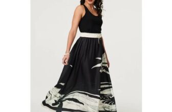 Izabel London Black Tropical Print High Waist Maxi Skirt