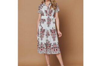 Izabel London Red Border Print Short Sleeve Midi Dress