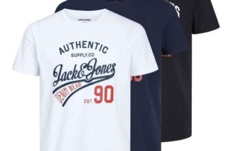 JACK & JONES Mens Logo 3 Pack T-Shirt Short Sleeve Cotton, Medium