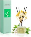Jasmine White Tea Scent Diffuser, 50ml Diffuser with Dried Flower for Bathroom Small Place, Last up to 30 Days