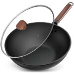 Jobin 33cm/5.6L Non Stick Wok with Lid, Carbon Steel Wok, Indcution Ready