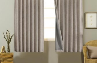 Joydeco Blackout Thermal Lined Curtains 46×54 Inch Drop 2 Panels with Back Tabs & Rod Pocket, 100% Light Blocking Linen Texture Fabric Curtain Drapes for Living Room Bedroom
