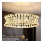 KUNYEEE Modern Crystal LED round Pendant Chandelier, Adjustable 40cm