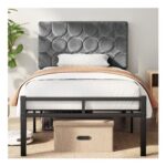 KUTAS 3ft Single Bed Frame with Adjustable Velvet Headboard, Grey
