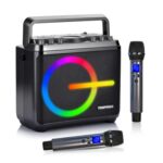 Karaoke Machine Bluetooth Speaker with 2 Wireless Mics, LED Lights