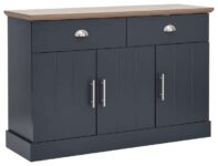 Kendal Large Sideboard, Slate Blue and Oak Effect Storage Cabinet with 3 Doors and 2 Drawers