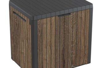 Keter Signature Everwood 30 Gallon Resin Outdoor Storage Box, Walnut. Sold & dispatched by Amazon US