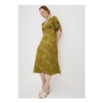 Khaki Animal Spot Midi Tea Dress