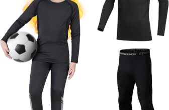 Kids Base Layer – Fleece Lined Athletic football skins, Warm Football Skins Long Sleeve Top and Leggings Compression Set, Reflective Line Thermal Underwear for Biking, Ski & Running