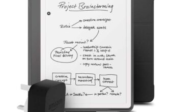 Kindle Scribe (2024 Release) 64 GB, an Amazon Premium Leather Cover and an Amazon Powerfast 9W Power Adapter