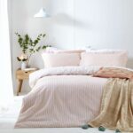 Kingsize Yard Hebden 100% Cotton Stripe Duvet Cover Set (Blush, King) Reversible Stripe Design Soft Breathable Comfort Bedding