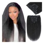 Kinky Straight Clip-in Hair Extensions, Natural Black, 24 Inch