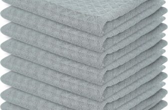Kitchen Cloths 100% Cotton, Grey Waffle Dish Cloths for Washing Up, Soft Lint Free Cotton Cleaning Cloths, Pack of 8, 30 x 30 cm