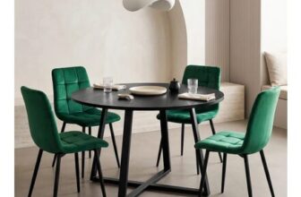 Kyvon round Dining Table Set with 4 Green Velvet Chairs