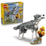 LEGO Creator 3 in 1 Forest Animals: Grey Wolf Toy – Animal Figure Transforms into a Falcon or Raccoon – DIY Room – 31393
