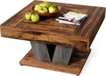 LITTLE TREE Square Coffee Table with Adjustable Feet, Brown – 80D x 80W x 51.1H cm