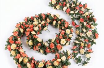LUVDECO 2 Pack 2.5m Artificial Rose Vine Garland, Silk Hanging Flowers for Indoor Ceiling, Wedding Wall Home Decor, Fake Floral Garland for Bedroom Party Ceremony (Almond)