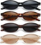 LUVDECO 4 Pack Retro Oval Sunglasses for Women Vintage Cat Eye Sun Glasses Set 90s Trendy Driving Shades for Driving Beach Party Womens Fashion Eyewear