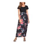 Lacavocor Womens Short Sleeve Maxi Dress, Empire Waist, Rose-Black, M
