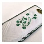 Ladies Irish Horseshoe & Shamrock Embroidered Cotton Handkerchief