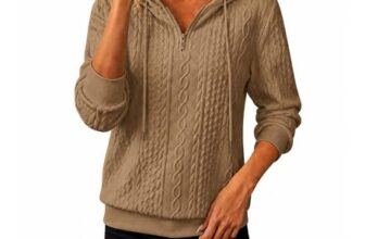 Ladies Oversized Hoodie with Ribbed Cuffs, Half-Zip, Long Sleeve