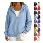 Ladies Oversized Zip Hoodie Long Sleeve Sweatshirt