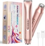 Lady Shavers for Women, 2-in-1 Painless Bikini Trimmer Women & Facial Hair Remover, Wet/Dry Rechargeable Electric Razor with Battery Indicator, Portable for Face, Underarm, Legs & Pubic Hair