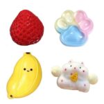 Larfraecy 4Pcs Cute Squishy Fidget Set: Strawberry, Cat Paw, Banana