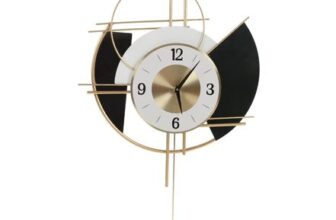 Large European Retro Black Gold Pendulum Wall Clock, Silent Battery-Operated