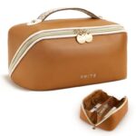Large Prite Travel Makeup Bag Flat Lay Cosmetic Case with Brush Pocket Toiletry Bag – PriteShop FBA