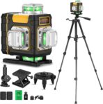 Laser Level with Tripod, Green 16 Line Laser 4D Laser Leveler Tool, 4×360 Self Leveling Laser Level with 2Pcs Lithium Batteries for Picture Hanging, Tile, Home Renovation, Indoor