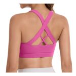 Lemef Womens Medium-High Impact Criss-Cross Back Sports Bra Pink L