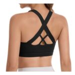 Lemef Womens Medium-High Impact Criss-Cross Back Strappy Black XL Bra