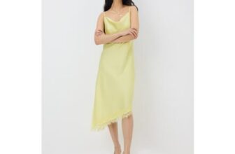 Lemon Satin Asymmetric Cami Midi Dress
