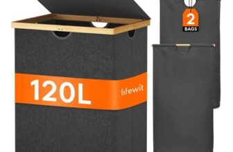 Lifewit 120L Laundry Basket with Lid, 2 Compartments, Grey