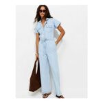 Light Blue Denim Short Sleeve Jumpsuit