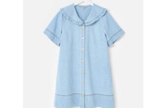 Light Blue Frill Sailor Collar Denim Mini Dress