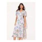 Lipsy White Floral Print V-Neck Woven Midi Dress