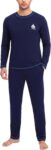 Litherday Mens Pyjamas Set Cotton Long Sleeve Pjs Sets Crew Neck Nightwear